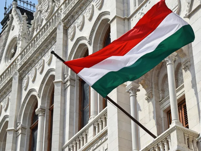 Hungary flag on building in Budapest